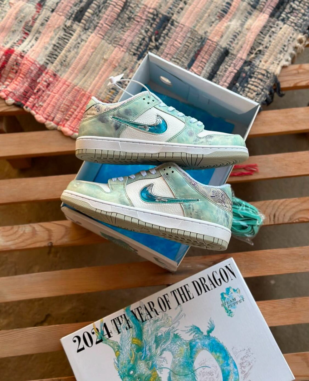 Nike SB Dunk Low Year of the Dragon Steam Puppet - Swoosh Close Up